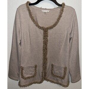 Boston Proper Bead Embellished Trim Front Closure Women’s Sz Jacket Blazer L